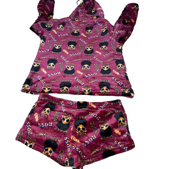 NEW women's Pajama set weekending PJ's hooded shorts soft MD purple BOSS Queen - Picture 2 of 8